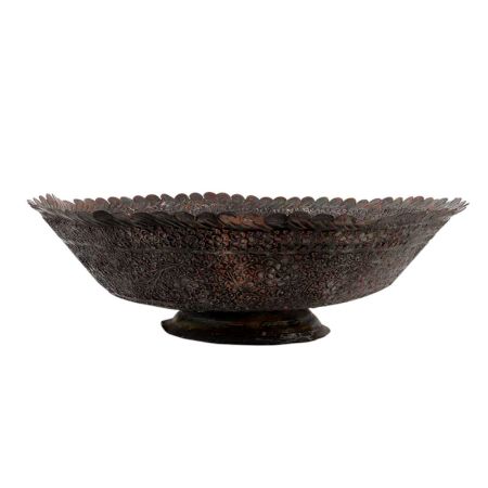 Handmade Copper Bowl Engraved Floral Scalloped Design