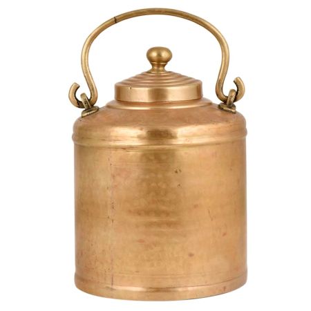 Brass Milk Pot Cylindrical Shape Knob Finial Engraved Cicrcular Lines On Lid