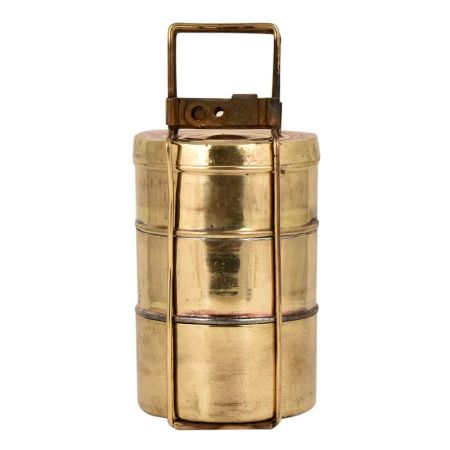 Three Tier Brass Tiffin Box Thin Brass Metal Frame