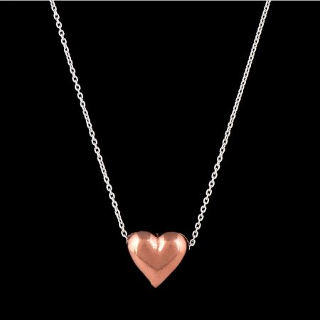 92.5 Sterling Silver Necklace With Heart Shape Pendant In Rose Gold Polish