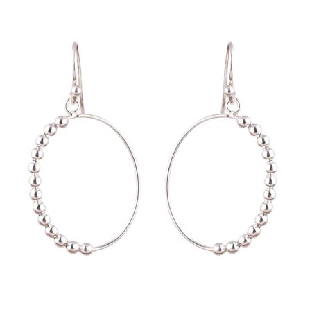 92.5 Sterling Silver Hoop Earrings Decorated With  Silver Beads On Outer Edge