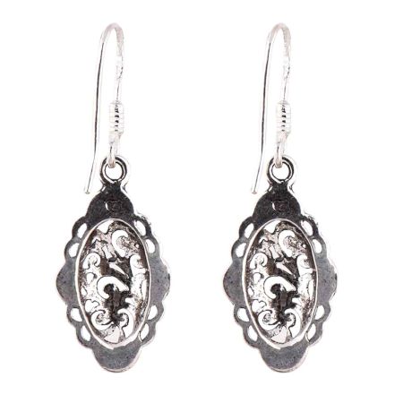 92.5 Sterling Silver Earrings Floral Pattern Filigree Drop Danglers