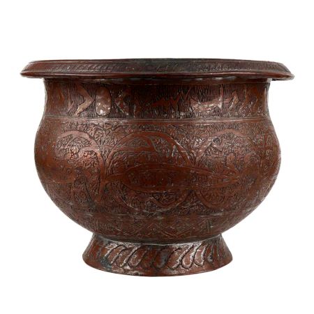 Copper Pot And Planter Engraved Tribal Flower Design