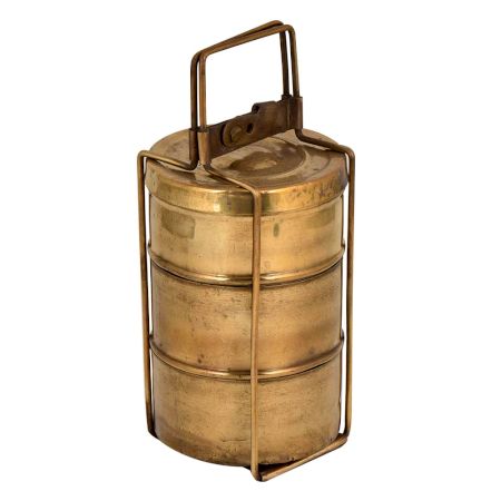 Brass Tiffin Box With Three Storage Box Thin Frame and Lock
