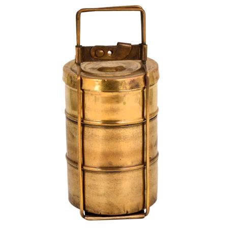 Brass Tiffin Box With Three Storage Box Thin Frame and Lock