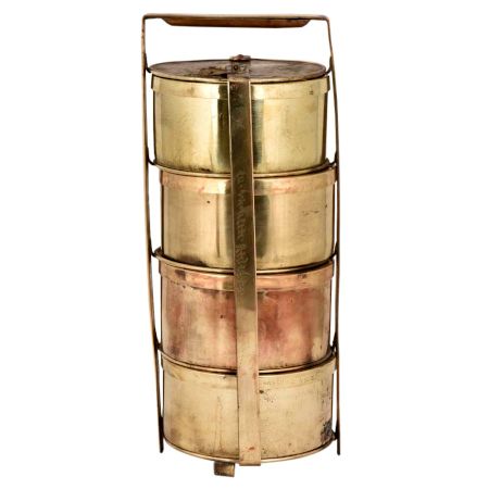Brass Ring Tiffin Box With Four Containers and metal Frame