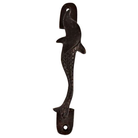 Engraved Brass Fish Long Door Handle In Black Finish