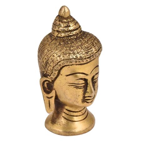 Golden Brass Buddha Head Statue In Meditation Pose