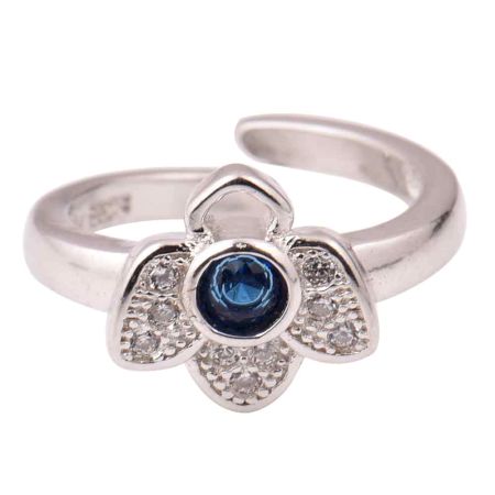 92.5 Sterling Silver Toe Ring Adjustable Floral  American Diamond Tanzanite Studded Women Jewelry (Pair)