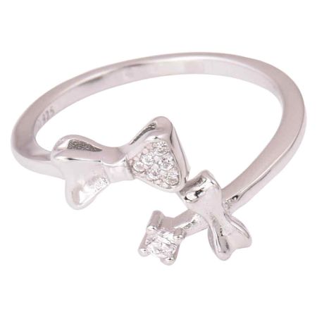 Adjustable Bowtie 92.5 Sterling Silver Toe Ring American Diamonds studded women jewelry (Pair)