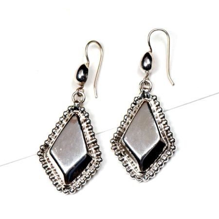 Diamond Shaped 92.5 Sterling Silver Earrings With Decorative Border