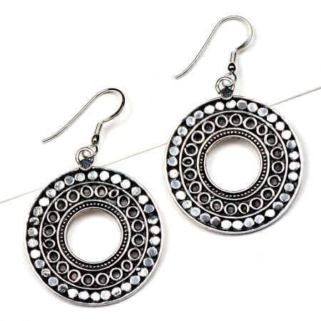 Engraved Disc 92.5 Sterling Silver Earrings Fancy Danglers For women