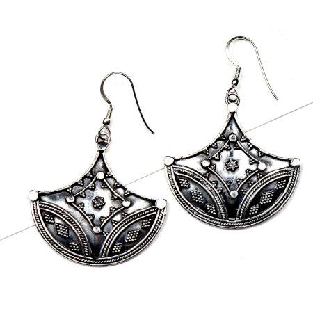 92.5 Sterling Silver Earrings Tribal Diya Dangler Earrings