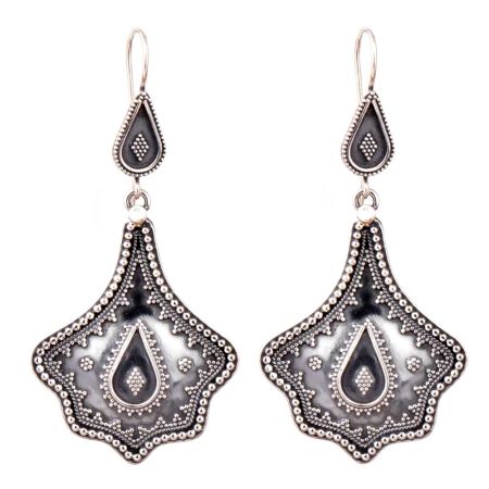 Oxidized 92.5 Sterling silver Earrings Petal Embossed Design Dangler for women
