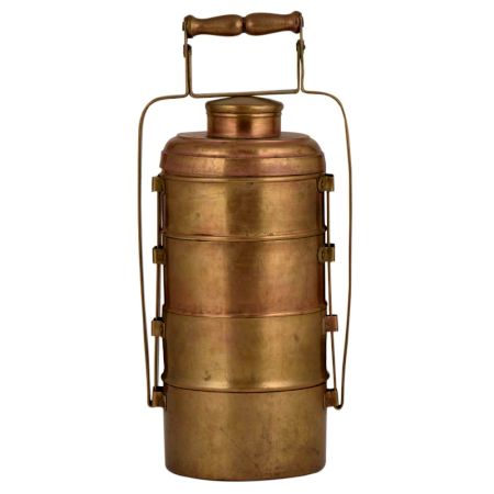Brass Tiffin Box Four Compartments and a Small Storage Box With Lock Handle