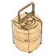 Golden Brass Tiffin Box With Two Container And Brass Strap Frame