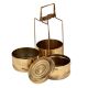 Golden Brass Tiffin Box With Three Compartments With Traditional Lock