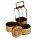Brass Tiffin Box With Thin Brass Strap Frame And Three Containers