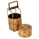 Brass Tiffin Box With Thin Brass Strap Frame And Three Containers