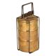 Handcrafted Brass Tiffin Box Three Storage with Thin Strap Frame