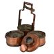Copper Three Tier Tiffin Box With A Small Box on Top With Adjustable Handle