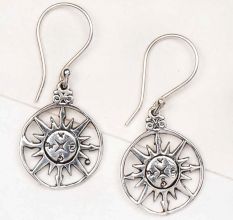 Sun Design Symbols 92.5 Sterling Silver Earrings With Circular Border