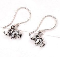 Elephant Charm 92.5 Sterling Silver Earrings Long Hook For Kids And Women