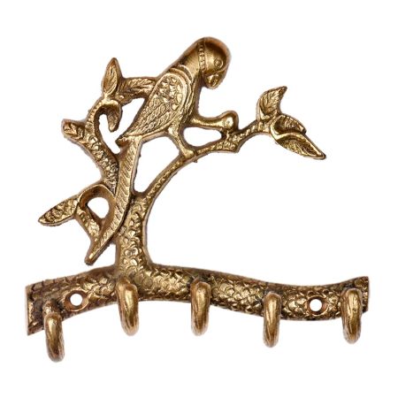 Handmade Brass Parrot On A Branch Key Holder Home Decor