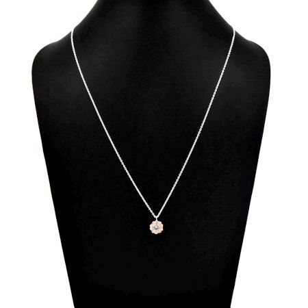 Delicate 92.5 Sterling Silver Chain With a Single Floral Round Crystal