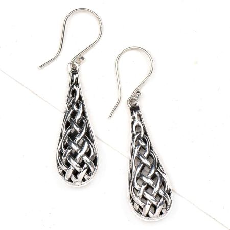 Long Tear Drop Celtic Knot 92.5 S Silver Drop Earrings