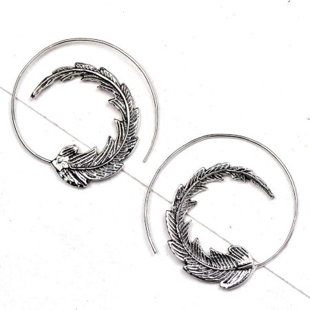 Leaf Circles Round 92.5 Sterling Silver Spiral Earring Tribal Hoop Earrings
