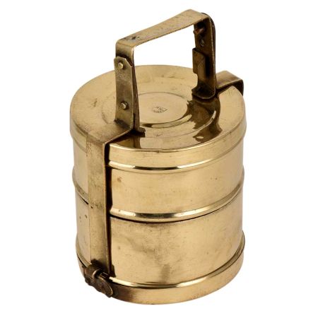 Golden Framed Brass Tiffin Box With Two Storage Box