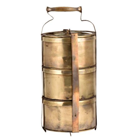 Four Cross Frame Brass Tiffin Box For Three Containers