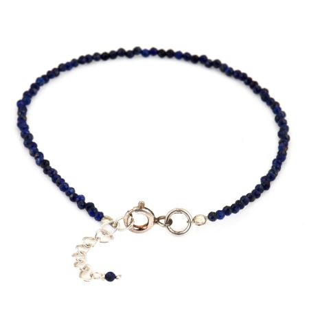 Navy Blue Lapiz Lazuli Beaded Bracelet With Extension Chain