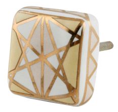 White And Golden Square Ceramic Floral Cabinet  Knobs