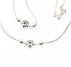 92.5 Sterling Silver Anklets Flower Charm Payal For Women ( In Set of 2)