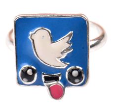 92.5 Sterling Silver Ring With Blue Bird Blue Background Kids Jewelry (Pair)