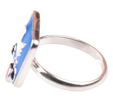 92.5 Sterling Silver Ring With Blue Bird Blue Background Kids Jewelry (Pair)