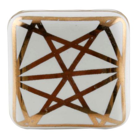 White And Golden  Square Ceramic Floral Knobs