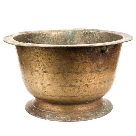 Old Brass Flower Pot With One Ring Handle For Decoration