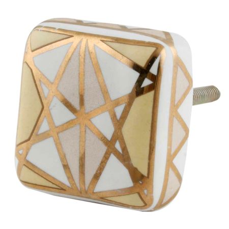 White And Golden Square Ceramic Floral Cabinet  Knobs
