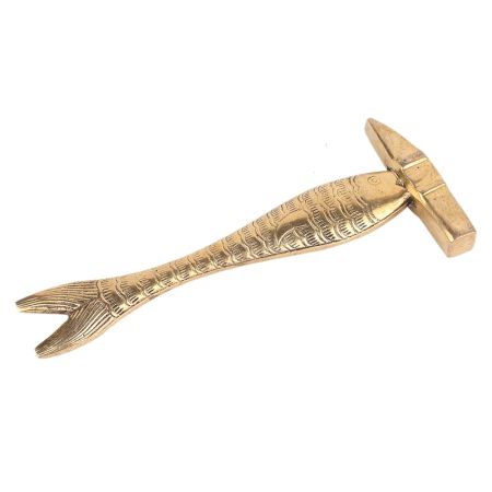 Hand Crafted Brass Paperweight Carved Fish With Hammer