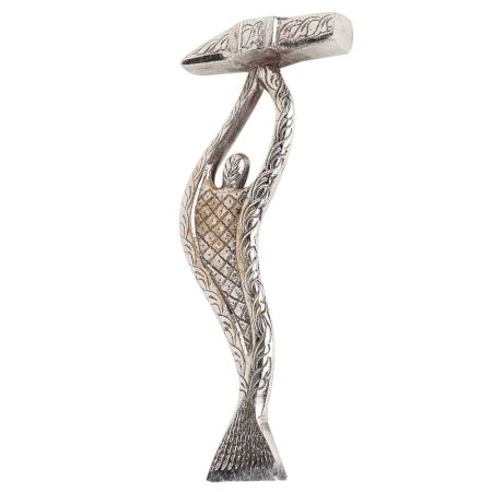 Brass Paperweight Nickle Plated Carved Hammer Abstract Figurine
