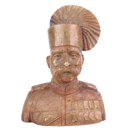 Brass Indian Solider Bust With Turban And Uniform