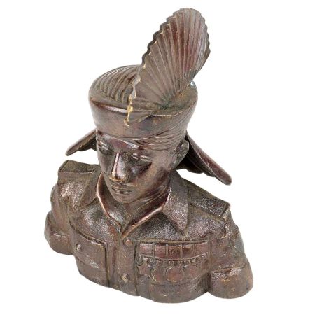 Golden Brass Indian Solider Statue  Gurkha Guard Bust