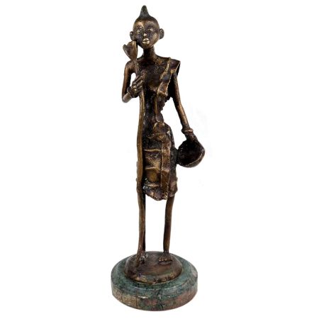 Brass Tribal Female Statue On Round Green Base