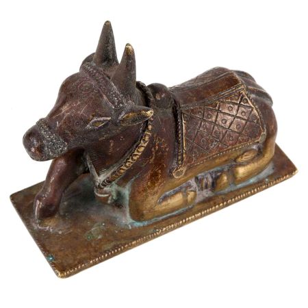 Brass Sitting Nandi Statue On Rectangular Base Festival Gift