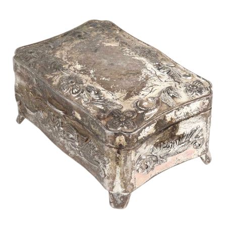 Silver Metal Storage Box Floral Design Jewelry Box