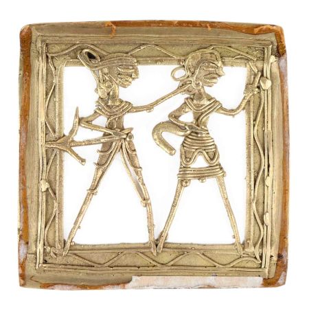 Brass Dhokra wall Art Hanging of Tribal Farmer Couple