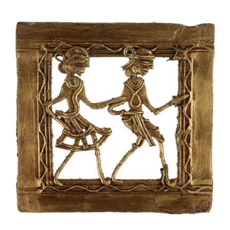 Brass Dhokra Wall Art Hanging Of Rural Couple In Dancing Position
